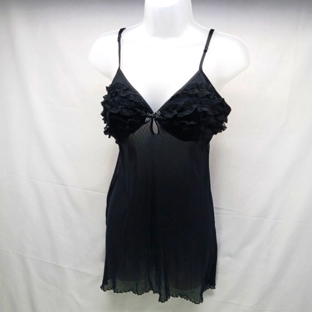 Gilligan And Omalley Black Sheer Lined Slip Dress With A Back Tie And Lace Large